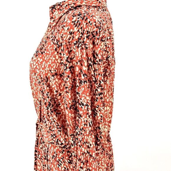 Anthropologie Red-Orange and Black Long Sleeve Maxi Faux Wrap Dress EUC Sz M - Picture 4 of 13